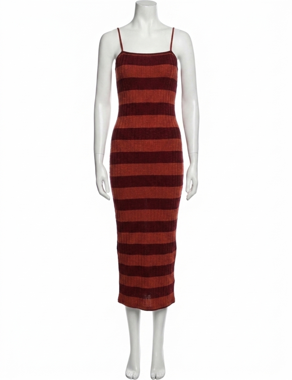 NEW BUCKETLIST stripe print ribbed bodycon long dress in rust